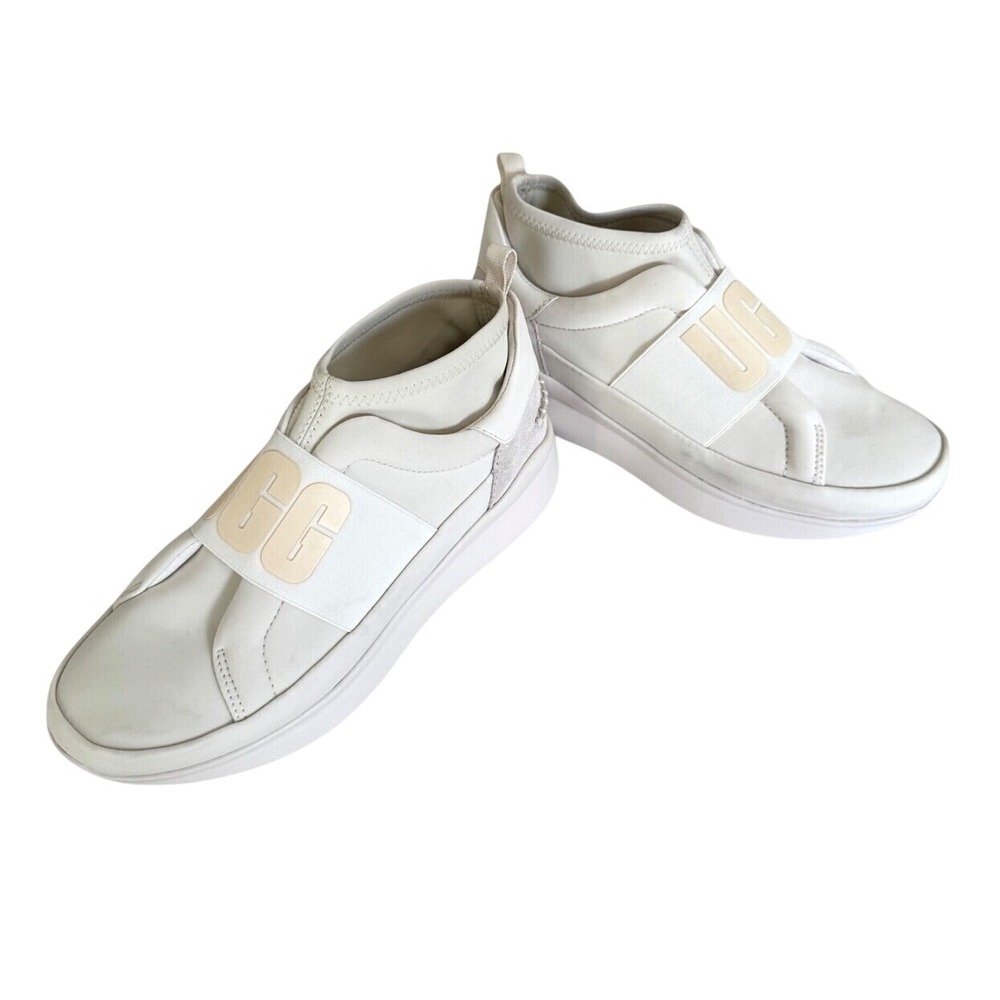 UGG Neutra Sneakers Women 7.5 White Logo Strap Slip On Platform Sporty Y2K